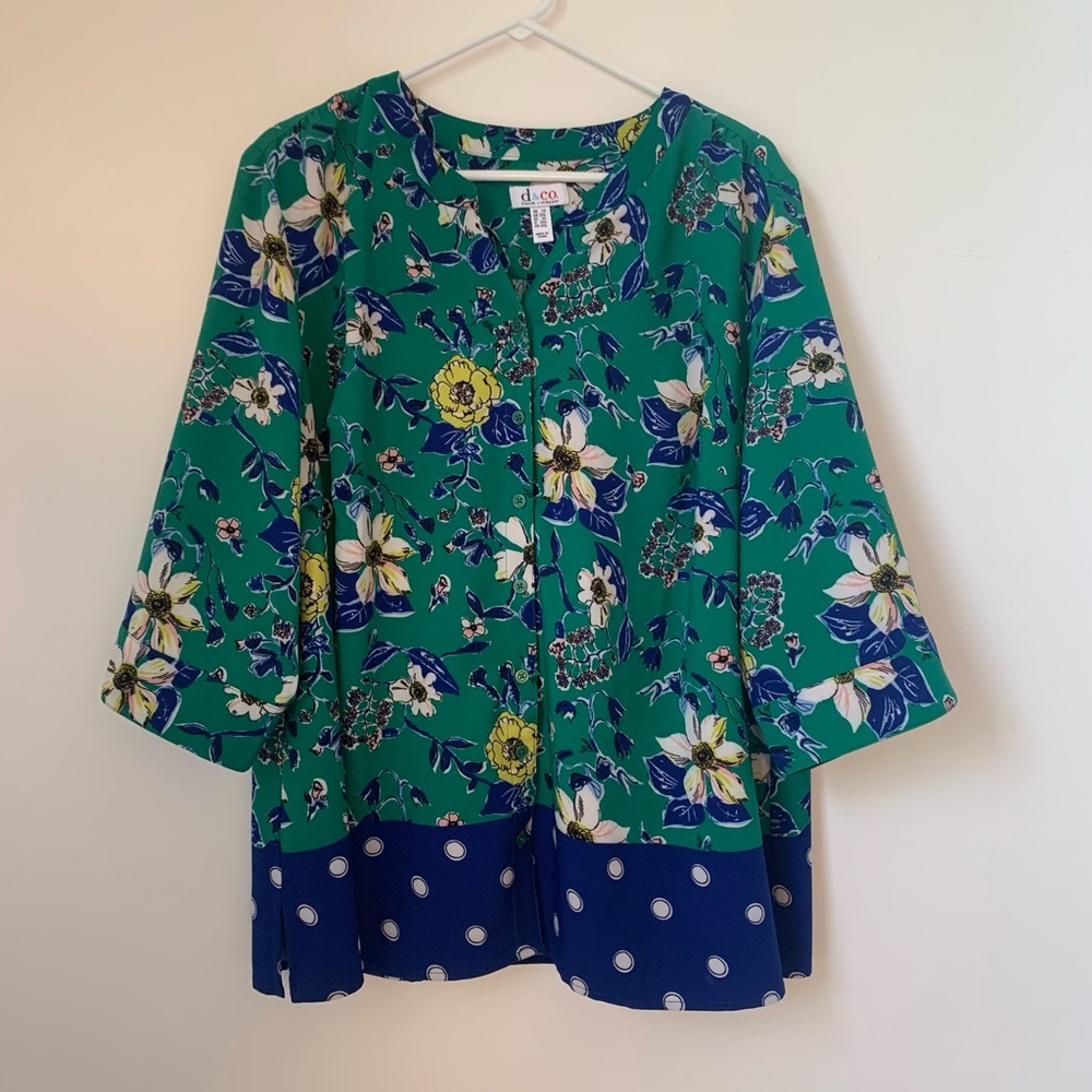 D&Co Floral Button Up Tunic 3/4 Sleeve